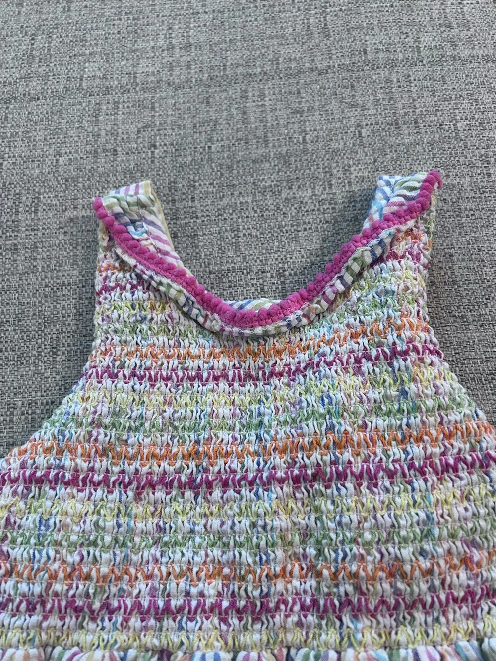 Goodlad Girls Multicolor Striped Pineapple Seersucker Smocked Sundress. Size 5